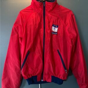 Patagonia Red Raincoat with Navy Accents